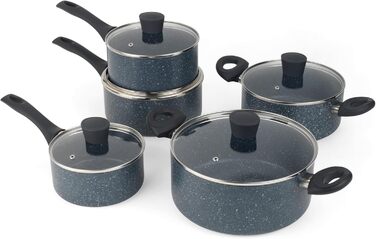 Каструля Russell Hobbs RH00845EU з антипригарним покриттям - 18 см/2 л з кришкою із загартованого скла, індукційна каструля, каструля для овочів/супу з бакелітовою ручкою та термостійким зовнішнім покриттям, камінь Nightfall (1 літр)