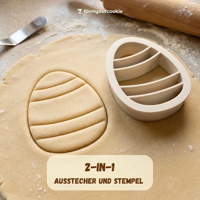 Набір із 3 формочок для пасхального печива, смугастий візерунок у вигляді пасхальних яєць, кролик, 2-в-1 зі штампом, 5 x 4 см, можна мити в посудомийній машині, екологічно чистий, стійкий до іржі (смугасті пасхальні яйця (5x4 см))