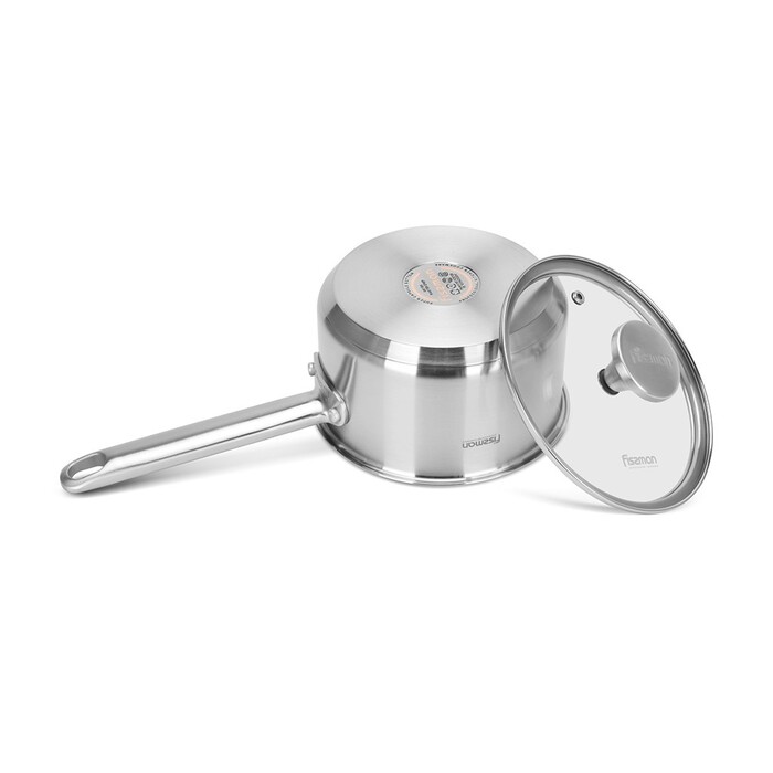 Ковш Fissman MASTER CHEF 16x9 см/1,6 л со стеклянной крышкой нержавеющая сталь (15094)