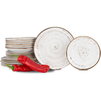 Набір посуду konsimo Combi 6 персон Набір тарілок з оксиду алюмінію Modern 18 предметів Столовий сервіз - Сервіз та набори посуду - Комбінований сервіс 6 осіб - Сервізний набір для сім'ї - Посуд кольоровий посуд (Nostalgia White)