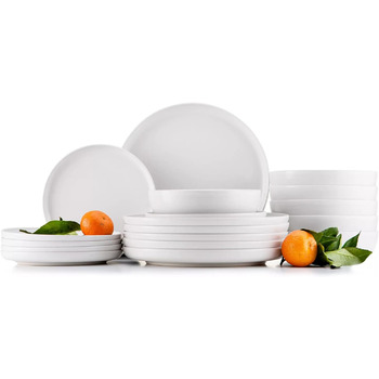 Консімо. Набір посуду Combi 6 персон Набір тарілок VICTO Modern 24 предмети Столовий сервіз - Сервіз та набори столового посуду - Комбінований сервіз 6 осіб - Сервіз для сім'ї - Посуд Столовий посуд (18 предметів (тарілка для макаронів), білий)