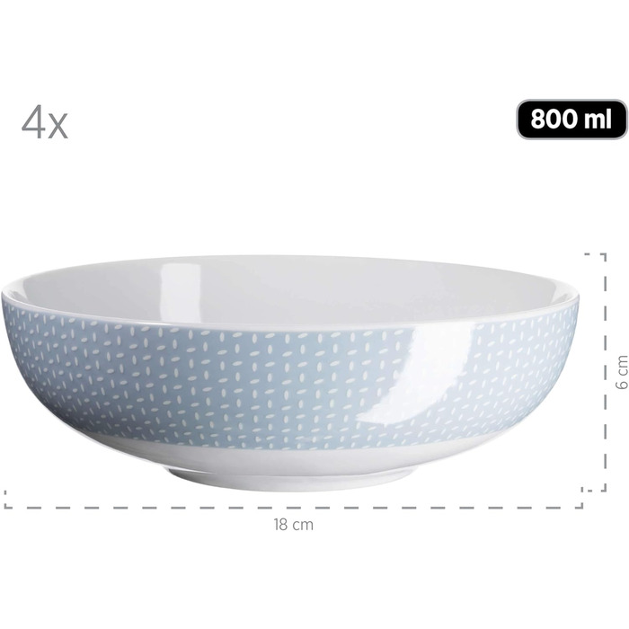 Набір посуду MSER 931566 Kitchen Time II на 4 персони, комбінований сервіз 16 шт. з тонким візерунком, порцеляна (синій)