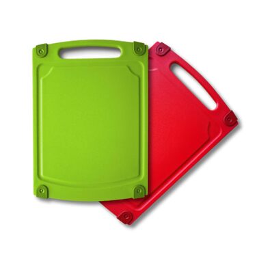 Набір обробних дощок Coolinato, 3 шт., різні розміри, антибактеріальні дошки з жолобком для збору рідини, 3 кольори для гігієнічного розділення продуктів (2 шт. зелені та червоні)