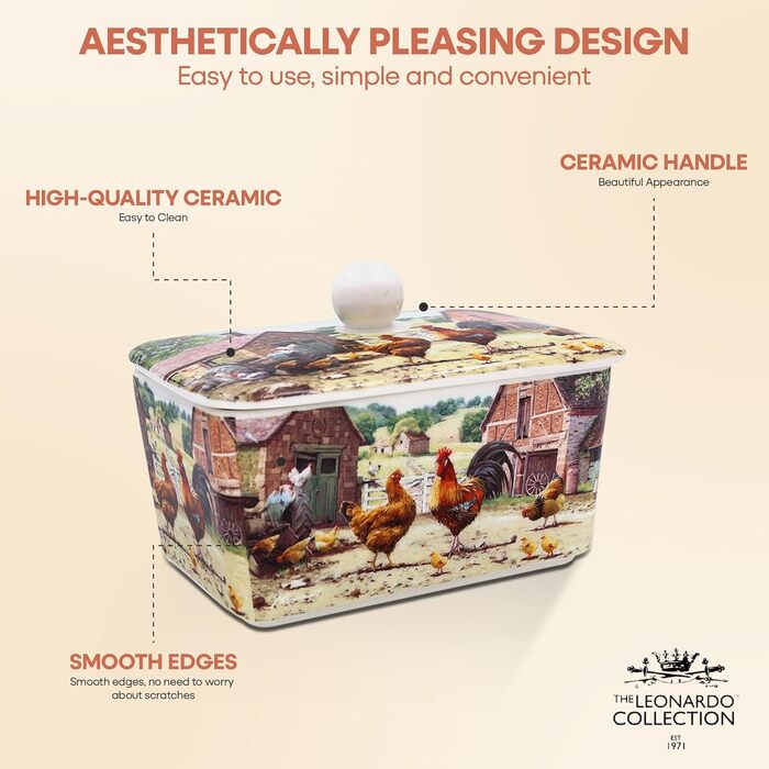 Маслянка з кришкою, китайська кераміка, з гарними акварельними мотивами, розроблена галереєю Дженніфер Роуз для Busy Bee (Півень і Курка)