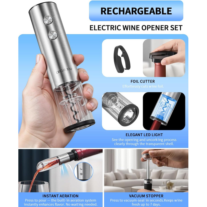 Електричний акумуляторний відкривач для вина 6-в-1 CIRCLE JOY