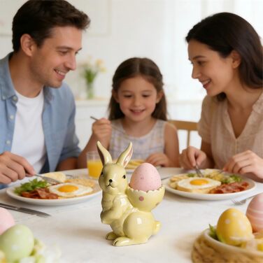 Набір із 2 порцелянових стаканчиків для яєць на Великдень, керамічні стаканчики для яєць у формі кролика, кумедні тарілки у формі пасхальних яєць у формі зайчика, можна мити в посудомийній машині, підставка для варених яєць, великодні подарунки (C жовтий)