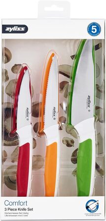 Набор ножей Zyliss E920249 Comfort 3 шт. с разделочными досками, японская нержавеющая сталь, многоцветный, нож для овощей, нож для овощей с зазубренным краем, нож для овощей, разделочные доски, можно мыть в посудомоечной машине