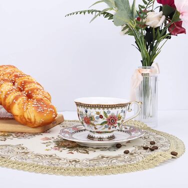 Набір чашок fanquare Blume Fine Bone China, вінтажна порцелянова кавова чашка з блюдцем, 200 мл (червоний)