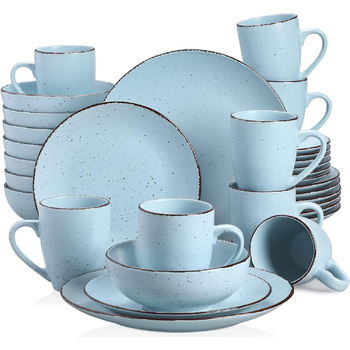 Столовый сервиз из керамогранита, набор посуды vancasso MODA, винтажный вид, комбинированный сервиз из 40 предметов с 8 тарелками, тарелками для тортов, тарелками для супа, мисками и чашками каждая (синий, обеденный сервиз 32 шт.)
