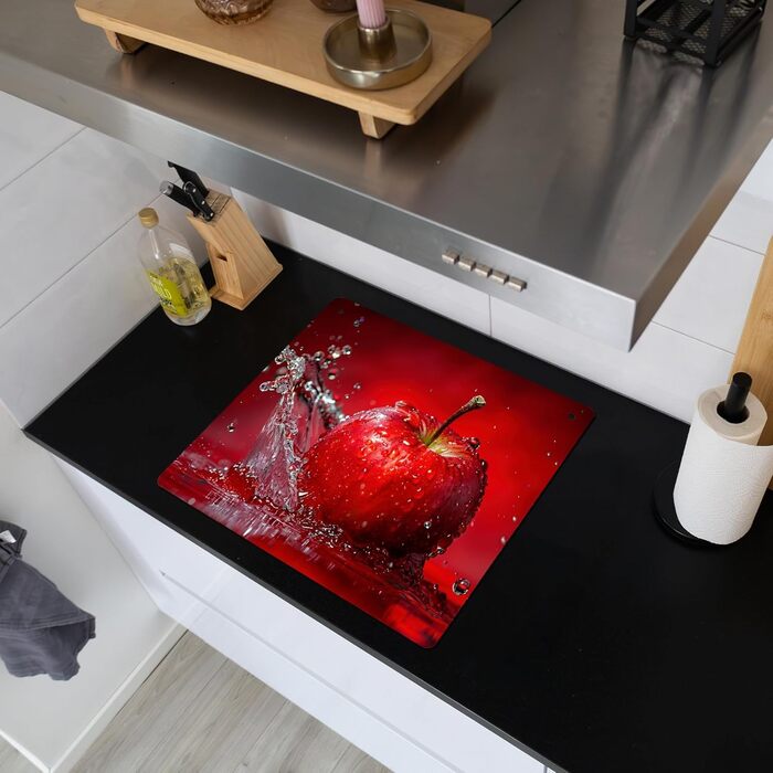 Фартух для плити, кухонний фартух, вініл, 78x52 см, декор для кухні, облицювання стіни, кришка для плити - сіро-чорна (яблуко - сплеск, 51,6Д x 57,6Ш см)