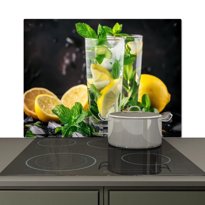 Фартух для плити, кухонний фартух, вініл, 78x52 см, декор для кухні, облицювання стіни, кришка для плити - сіро-чорна (вода-скло, 52Д x 80Ш см)