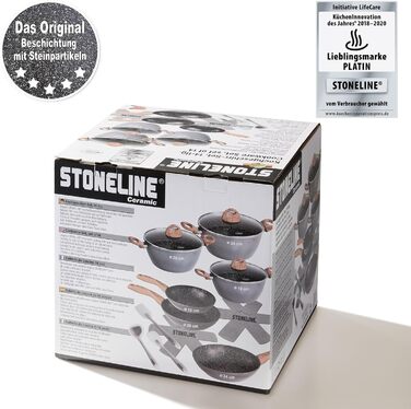 Набір керамічних горщиків STONELINE з 6 предметів, 18/20/24 см, горщики з кришкою, антипригарні, без PFAS, для індукційних плит усіх типів з керамічним покриттям зі справжніми кам&39яними частинками, набір посуду (імітація дерева, 14 предметів)