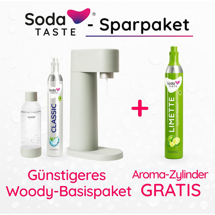 Набор для газирования воды, 4 предмета, классик + лайм, светло-зеленый Mysoda Woody SodaTASTE
