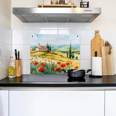 Фартух для плити, кухонний фартух, вініл, 78x52 см, декор для кухні, облицювання стіни, кришка для плити - сіро-чорна (квітковий пейзаж, 52Д x 65Ш см)