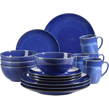 Набор посуды MSER 931545 Ossia на 4 персоны в средиземноморском винтажном стиле, комбинированный сервиз из 16 предметов, керамика (темно-синий)