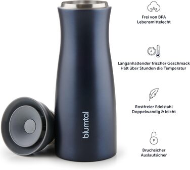 Термокружка Blumtal - Дорожня кружка з нержавіючої сталі - Герметична ізольована кружка для гарячих/холодних напоїв - Відкриття на 360 - Термокружка із швидким закриттям - Кавова кружка - Рожева (380 мл, 05 - Темно-океанський синій - Синій)