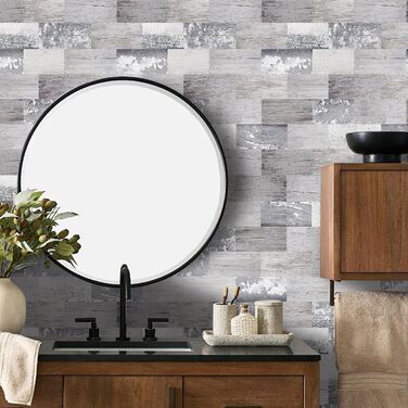 Штучна настінна плитка, самоклеюча панель для кухонного фартуха, тверда ПВХ плитка, клейка плитка для кухні та ванної кімнати (34 x 29 см) (20, бліде дерево)