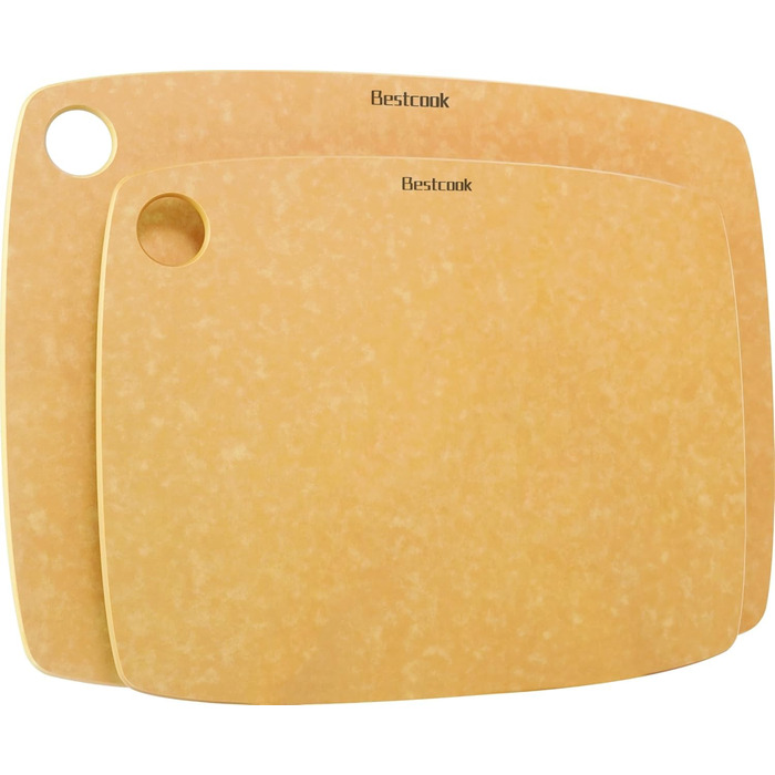 Набір обробних дощок BESTCOOK з деревного волокна, 3 шт., можна мити в посудомийній машині, висока щільність, антипористі, без BPA, не туплять ножі, ідеально підходять для нарізання мяса, овочів, сиру та хліба (дерево, велика середня)