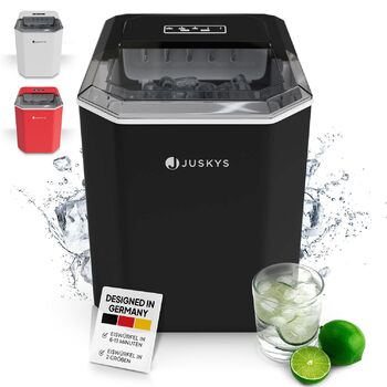 Льодогенератор Juskys IceOracle - Коктейльний лід за 6-13 хв - Міні-льодогенератор на 12 кг/день - Великий контейнер для льоду - Білий (чорний)