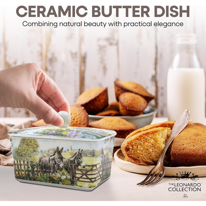 Маслянка з кришкою, китайська кераміка, з гарними акварельними мотивами, дизайн якої розроблено галереєю Дженніфер Роуз для Busy Bees (біла)