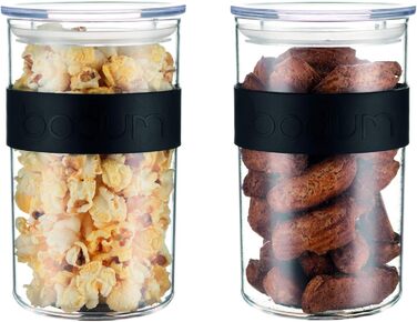Набір із 2 банок 1 л з кришками, прозорий пластик Presso Bodum