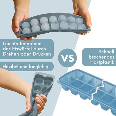 Силіконові формочки для льоду Blumtal, набір з 3 шт. - форма для льоду на 24 кубики з кришкою - силіконова форма для льоду без бісфенолу А - форма для льоду, безпечна для харчових продуктів - сіро-блакитний великі кубики (сіро-блакитний світло-блакитний, 