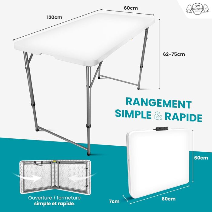 Розкладний стіл 120 х 60 х 74 см SKYLANTERN