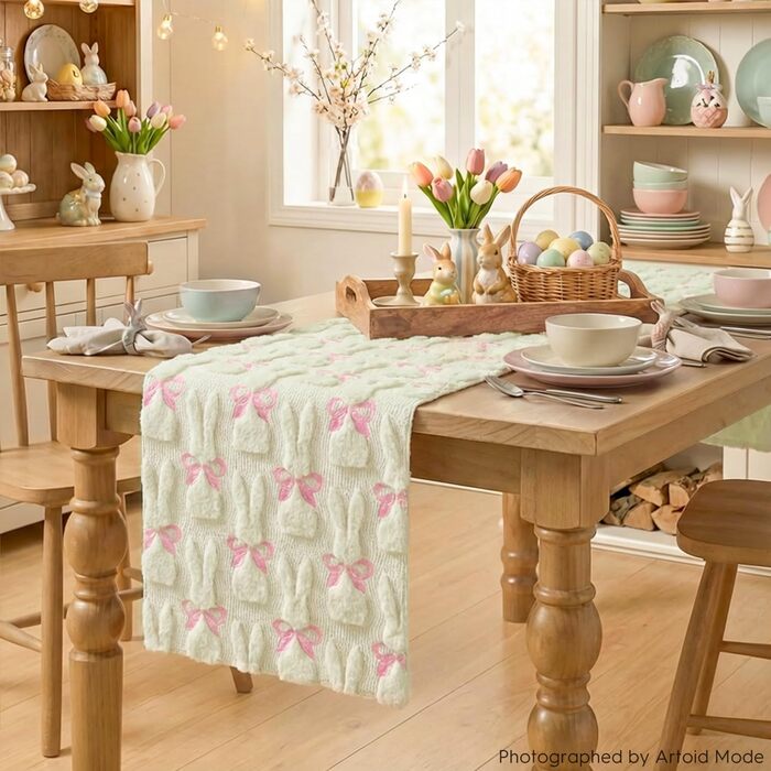 Мягкая дорожка с вышивкой бежевого кролика с бантом 183 х 33 см Artoid Mode