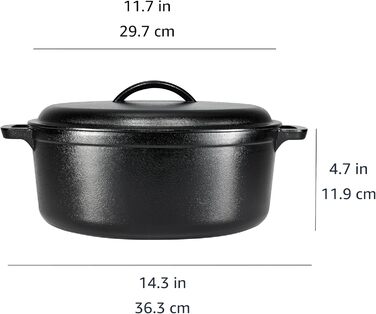 Чугунная сковорода-голландка с двумя ручками, черная Amazon Basics