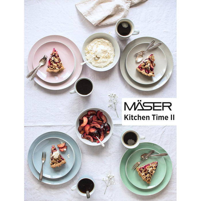 Набір посуду MSER 931566 Kitchen Time II на 4 персони, комбінований сервіз 16 шт. з тонким візерунком, порцеляна (рожева)