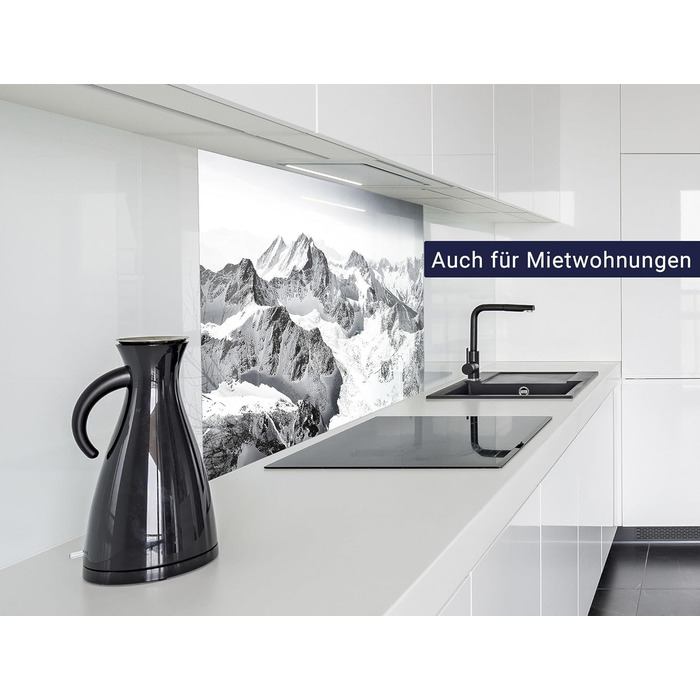 Кухонний фартух timalo зі скляним виглядом Акрилове скло 2 мм Бризкозахисна стіна для плити, скляний фартух, акрилові скляні стінові панелі, захисна панель для фартуха Бетонно-блакитно-сірий (60x52 см, 236- Гори Чорно-білий)