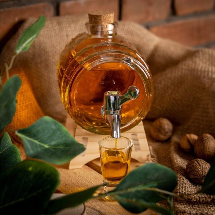 Стеклянный диспенсер в форме бочки с краном 1л SUPERBUTELKI.PL