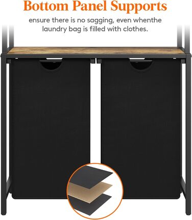 Кошик для білизни Lifewit, відро для білизни, 95 л, легко знімається, кошик для білизни з великою полицею зверху, 2 знімні кишені, ручки, кошик для білизни 2 відділення, пральня, спальня, ванна кімната, гуртожиток, чорний