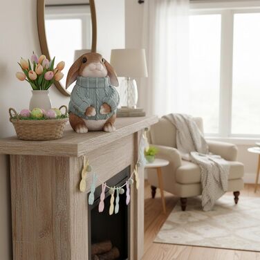 Декоративні фігурки великоднього зайчика у светрі світло-блакитні colourliving