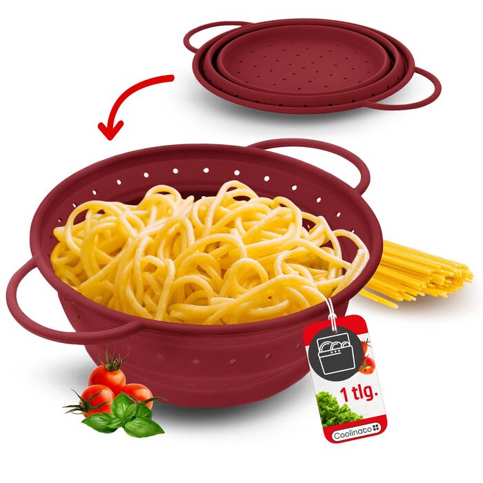 Складаний силіконовий друшляк 24 см червоний Coolinato