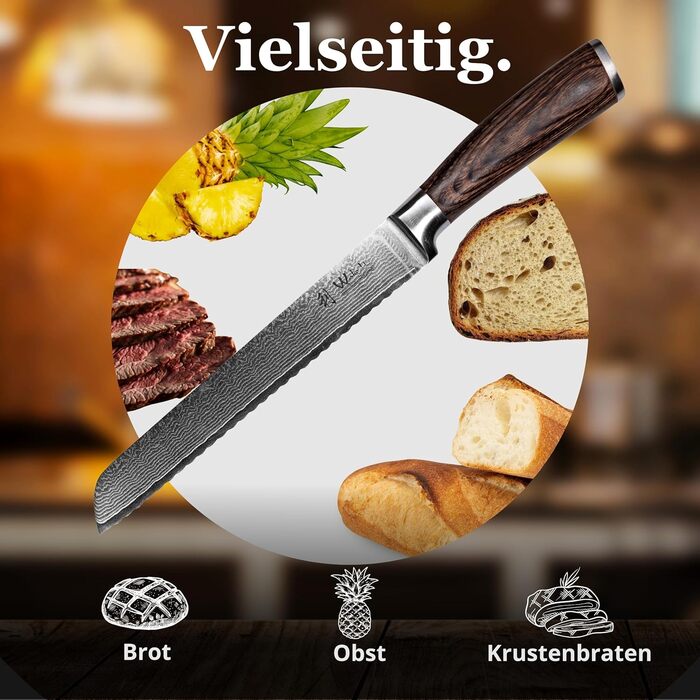 Хлебный нож из дамасской стали Wakoli