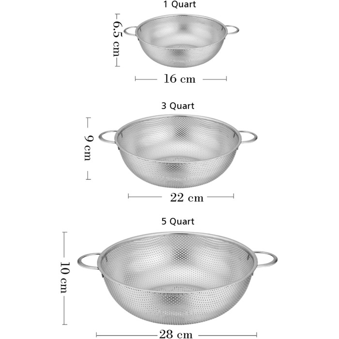 Набор из 3 микроперфорированных кухонных сит из нержавеющей стали TEAMFAR