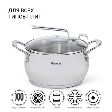 Каструля Fissman VITA 20x11,5 см 3,5 л зі скляною кришкою нержавіюча сталь (5216)
