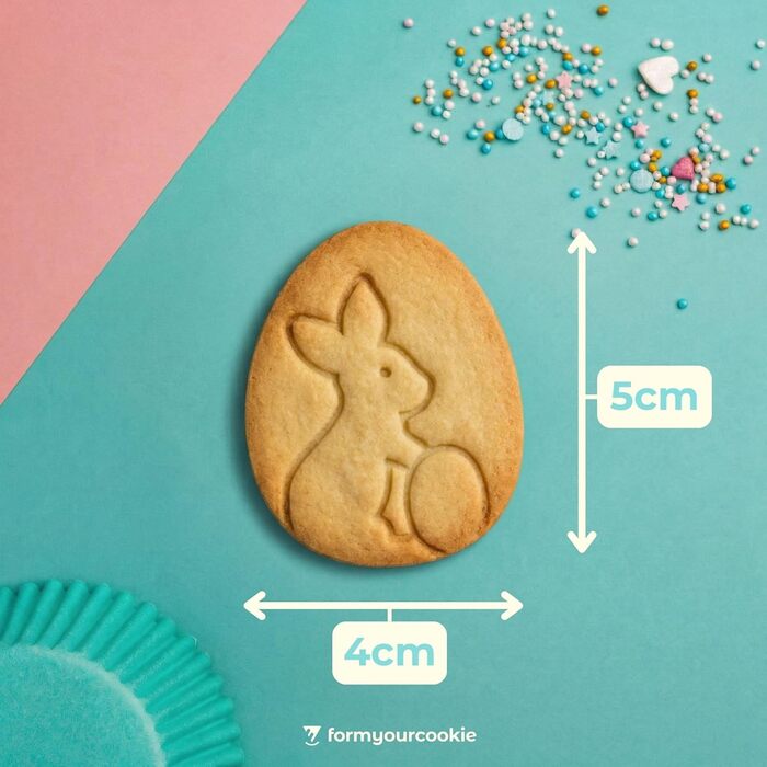 Набір із 3 формочок для пасхального печива, смугастий візерунок у формі пасхальних яєць, кролик, 2 в 1 зі штампом, 5 x 4 см, можна мити в посудомийній машині, екологічно чисті, стійкі до іржі (2 пасхальні яйця &quotКролик&quot (5x4 см))