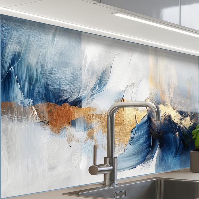 Кухонний фартух 60x80 см Самоклеючий настінний захисний екран для кухні Кухонний фартух Кухонні фасади Кухонні фартухи Кухонна стіна Вода - Пейзаж - (Золото - Синій, 60 x 80 см)