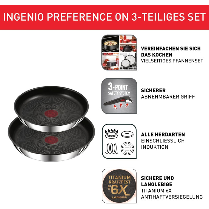 Набір посуду для індукційного приготування Tefal Ingenio Preference On з 15 предметів зі знімною ручкою, що штабелюється, економить місце, з антипригарним покриттям, простий у використанні та чищенні, L97495 Набір посуду для каструль та сковорідок (набір