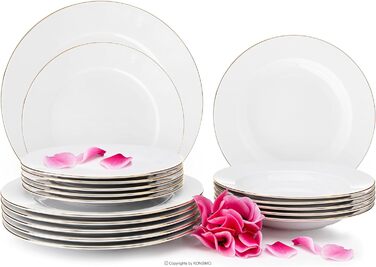 Набір посуду konsimo 12 персон - Набір MUSCARI - Столовий сервіз - Сервірування та набори посуду - Сервірувальний набір Сім'я - Тарілки обідні, десертні тарілки та супові миски - (Gold Line, 18 шт. )