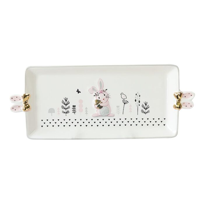 Керамічна сервірувальна тарілка з малюнком кролика 35,5 х 15 см ROMISBABA
