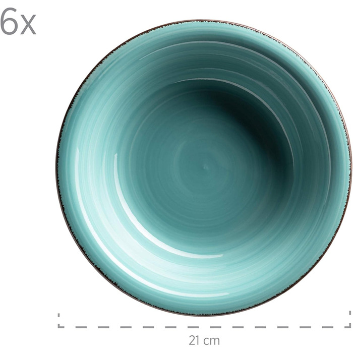 Набір тарілок MSER Bel Tempo II на 6 осіб у сучасному вінтажному стилі, сервіз із 12 предметів, ручний розпис, керамограніт (бірюзовий)