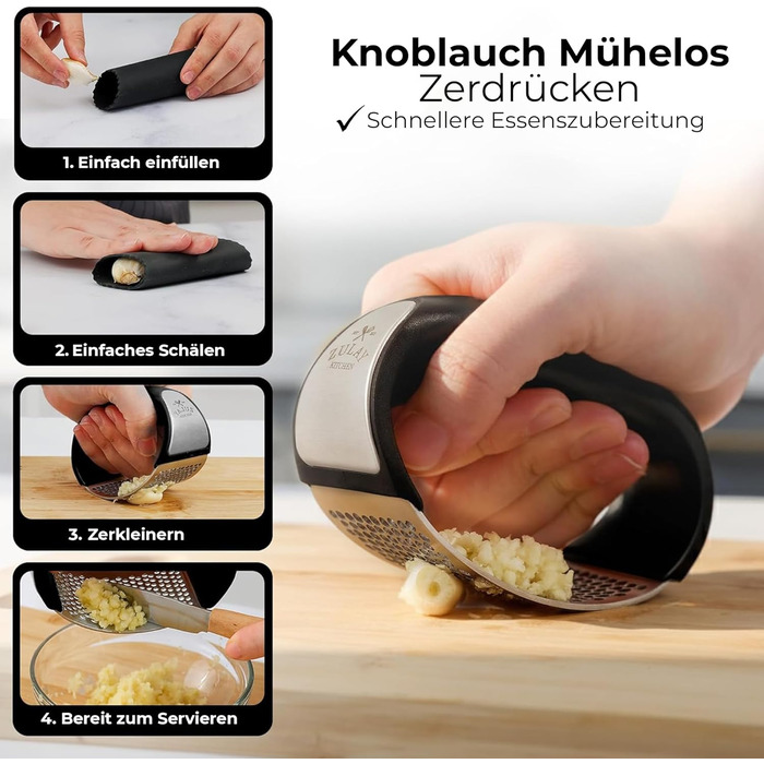 Кухонный пресс для чеснока с мягкой черной ручкой Zulay Kitchen