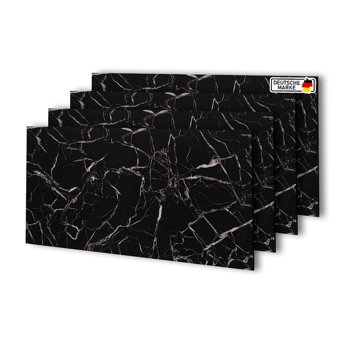 Стінові панелі AS Country Stone під мармур 60x120 см ПВХ-облицювання стіни з пластикових панелей для кухні, ванної кімнати тощо Панель кухонного фартуха (4 шт., чорно-білий колір)