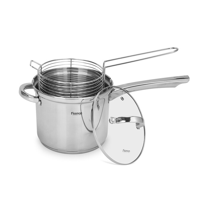 Ківш Fissman FEDELE 18x15 см 3,57 л. зі вставкою-пароваркою і скляною кришкою нерж.сталь (5375)
