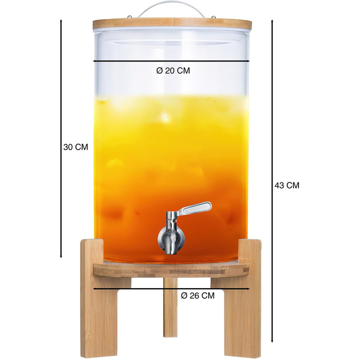 Диспенсер для напоїв зі сталевим краном з бамбуковою підставкою 8 л Dimono