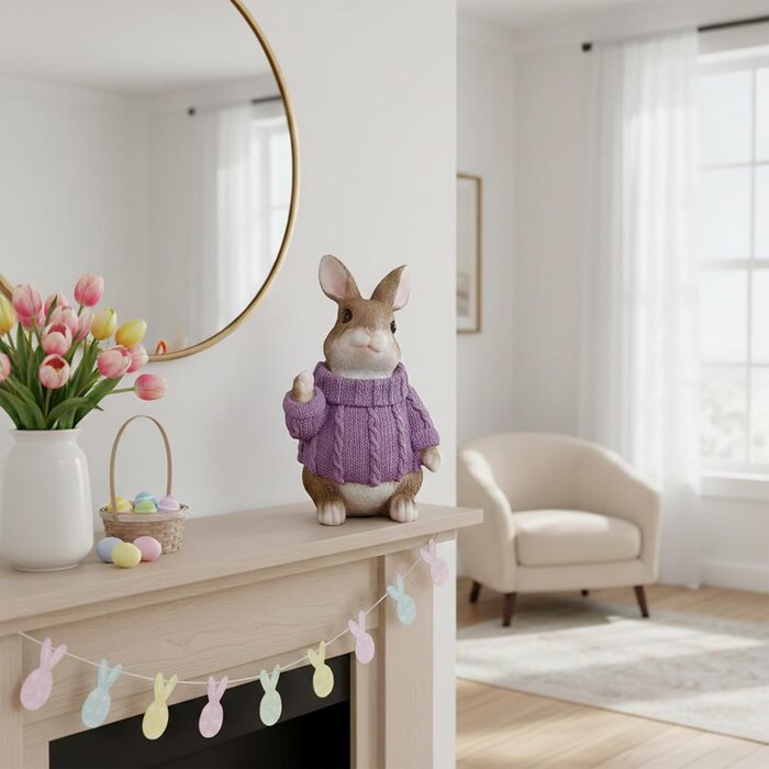 Декоративні фігурки великоднього зайчика у фіолетовому светрі colourliving