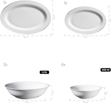 Професійний набір обідніх тарілок на 6 персон у білому кольорі з порцеляною з 12 предметів (срібний обідок, набір аксесуарів), 931533